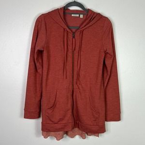 LOGO by Lori Goldstein QVC Pink Hooded Zip Up Jacket with Eyelet Lace Back XXS